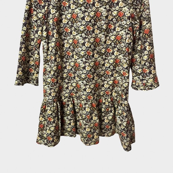 Free People The Avenue Brown Floral Ruffle Mini Dress Cut Out Back‎ M Boho - Picture 4 of 13